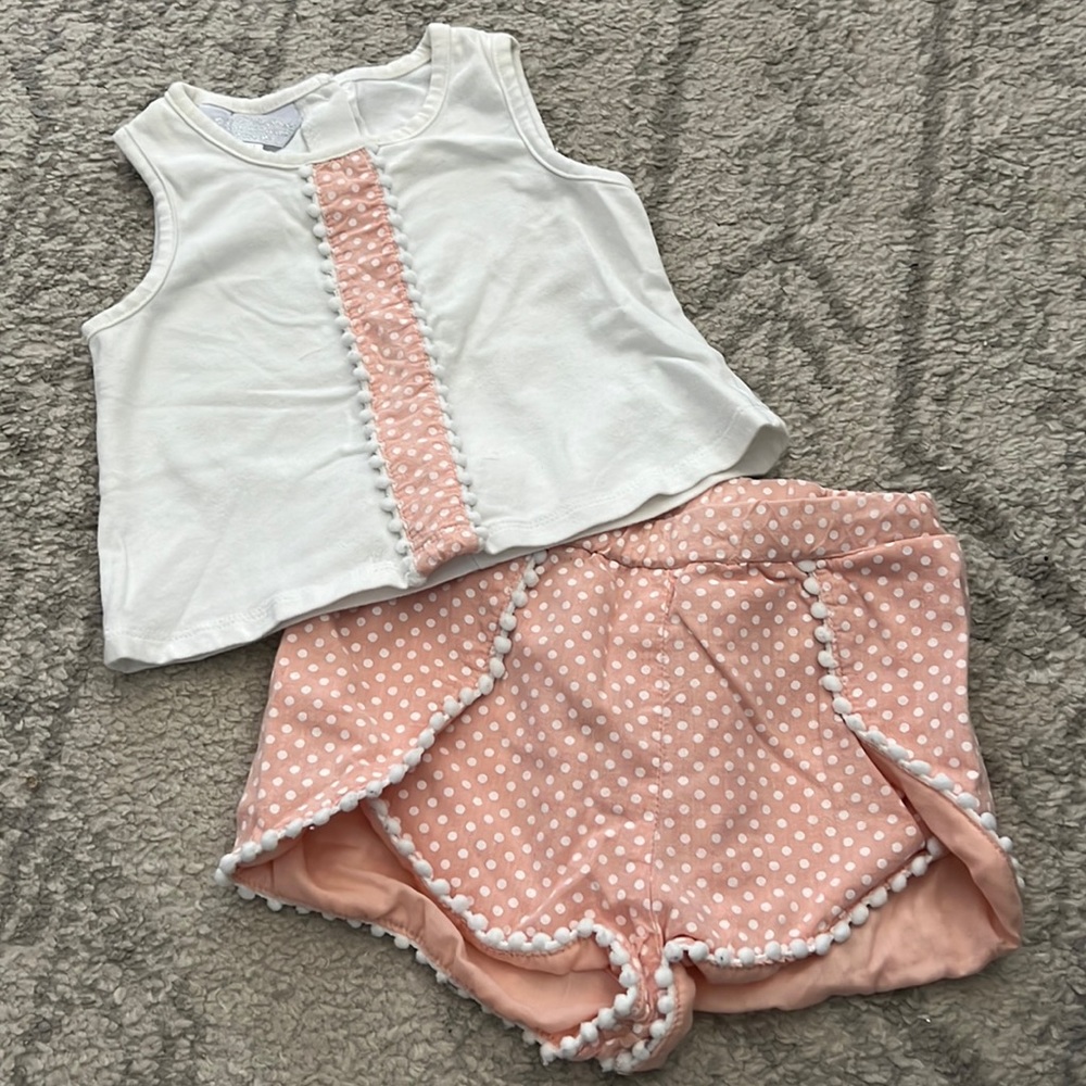 12M Peach and White Polka Dot Outfit